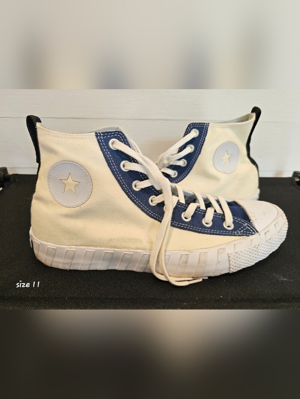 Not A Chuck High-Top Canvas Sneakers in Cream and Navy